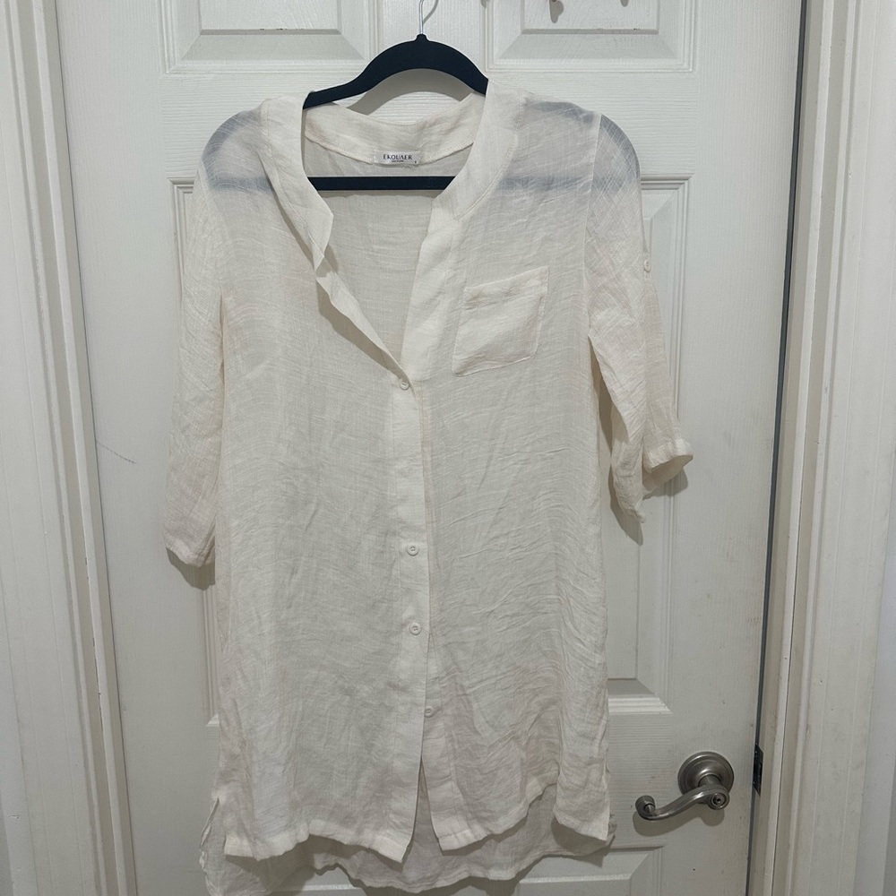 Ekouaer button up lightweight ivory top